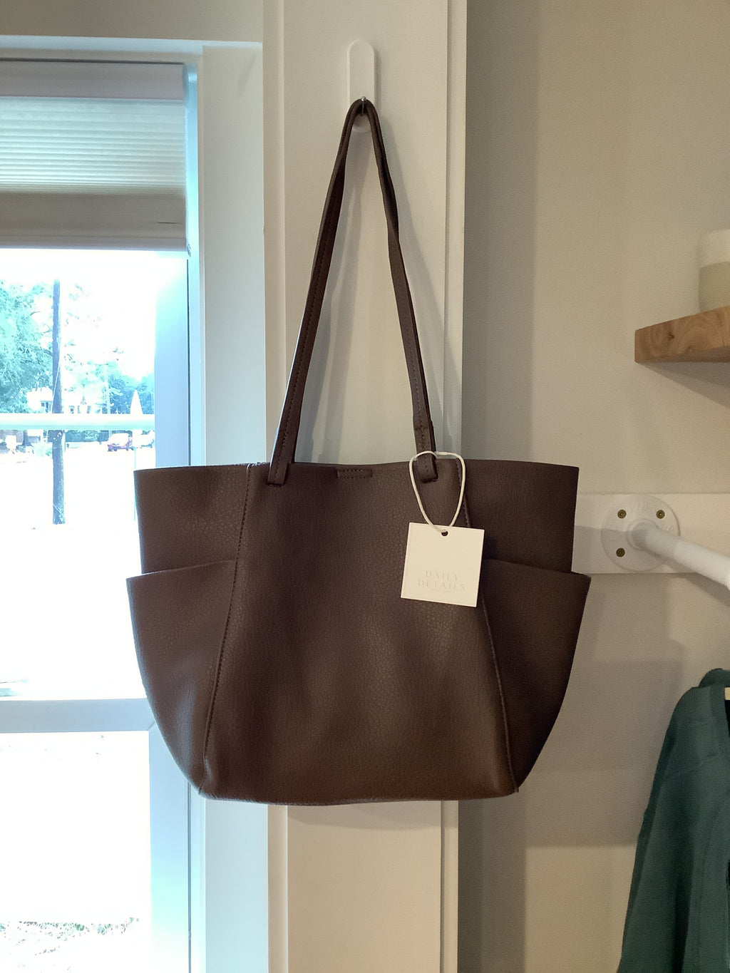 Large leather side pocket tote