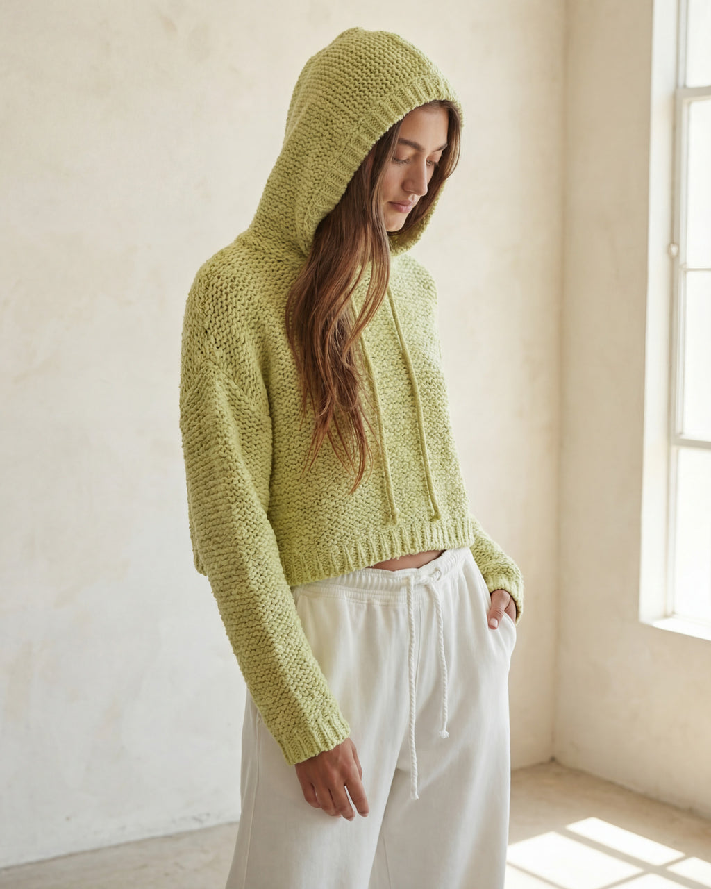 Dusty Lime Knit Hoodie