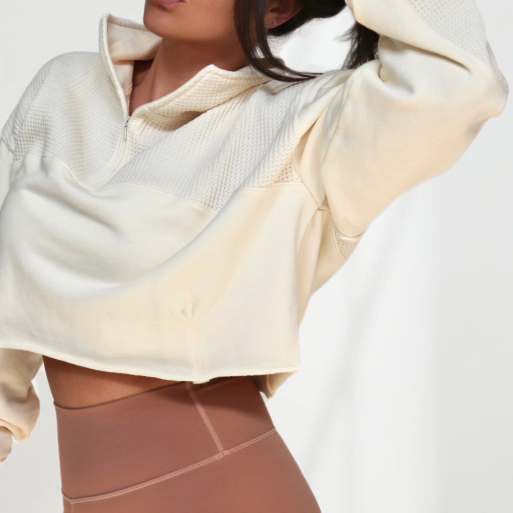 Cream Cropped Quarter Zip