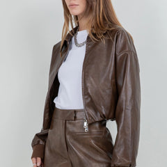 City Stroll Cropped Leather Jacket | Chocolate