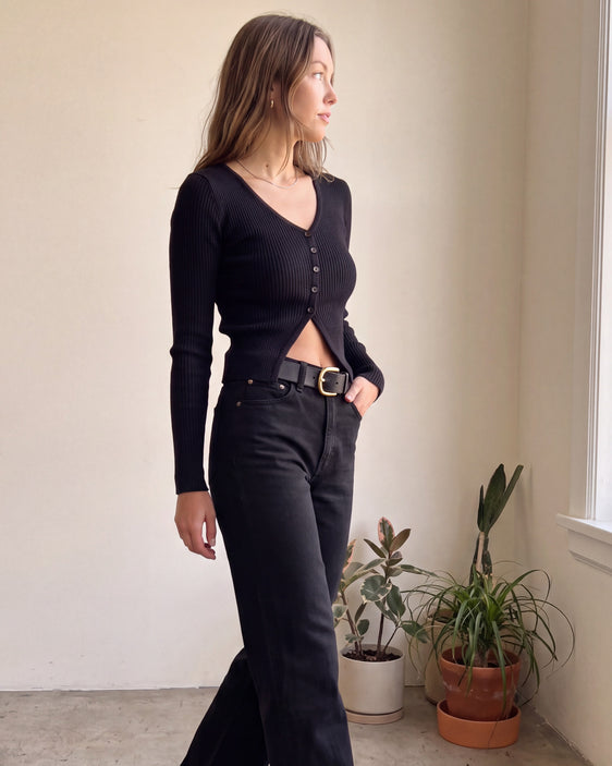 Plot Twist Ribbed Cardigan | Black
