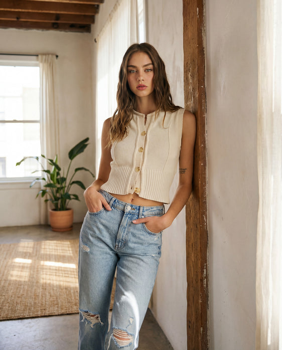 Good Energy Button Down Tank | Oatmilk