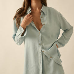Denim Button Up Shirt Romper for Women

