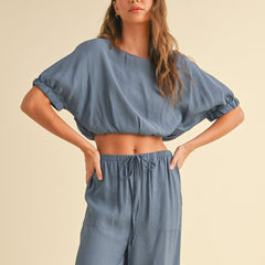 Daydream Cinched Waist Top | Ocean Blue