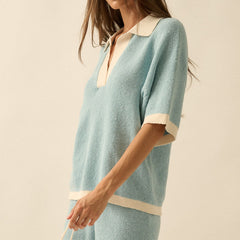 Stay Awhile Collard Knit Tee | Blue