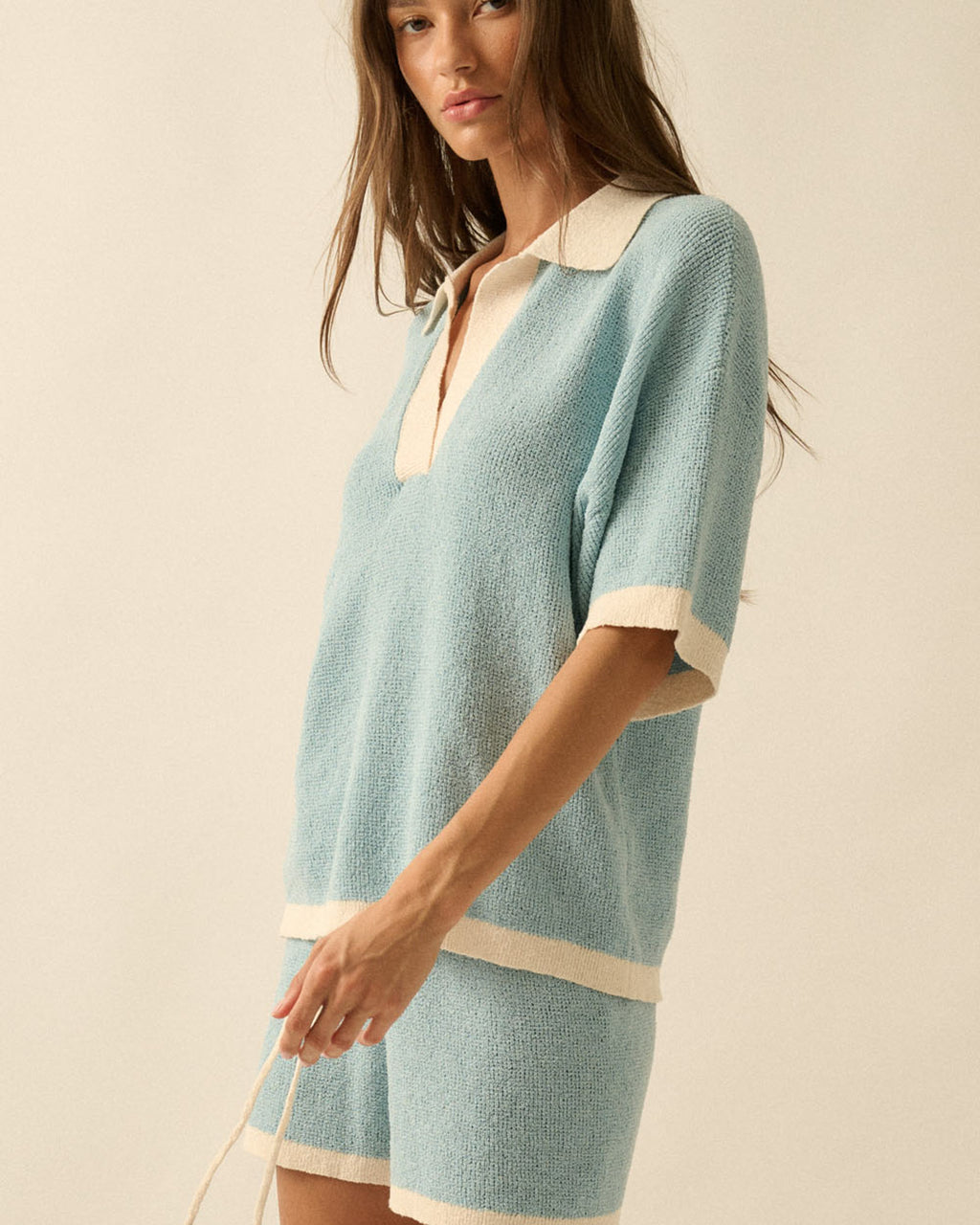 Stay Awhile Collard Knit Tee | Blue