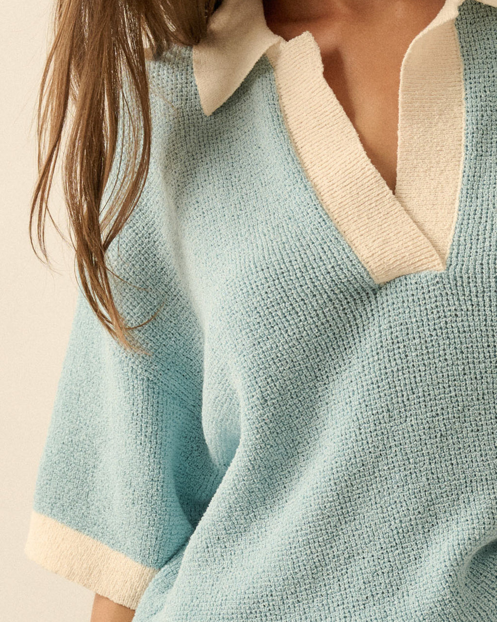 Stay Awhile Collard Knit Tee | Blue