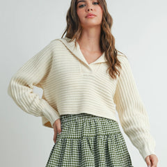 Relaxed fit chunky knit collared sweater