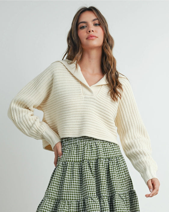 Relaxed fit chunky knit collared sweater