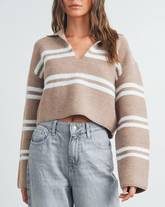 Casual striped knit pullover front view