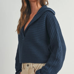 Casual collared knit sweater front view
