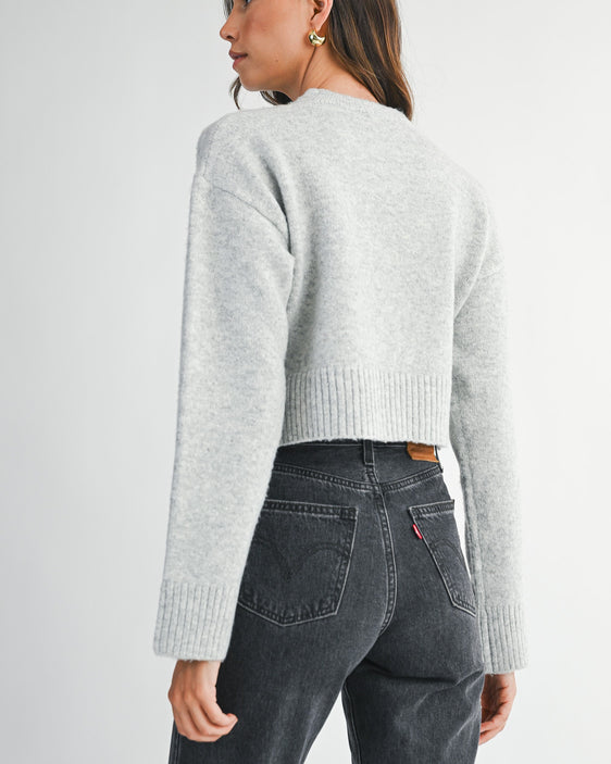 Soft knit grey pullover for women – cropped length and relaxed fit
