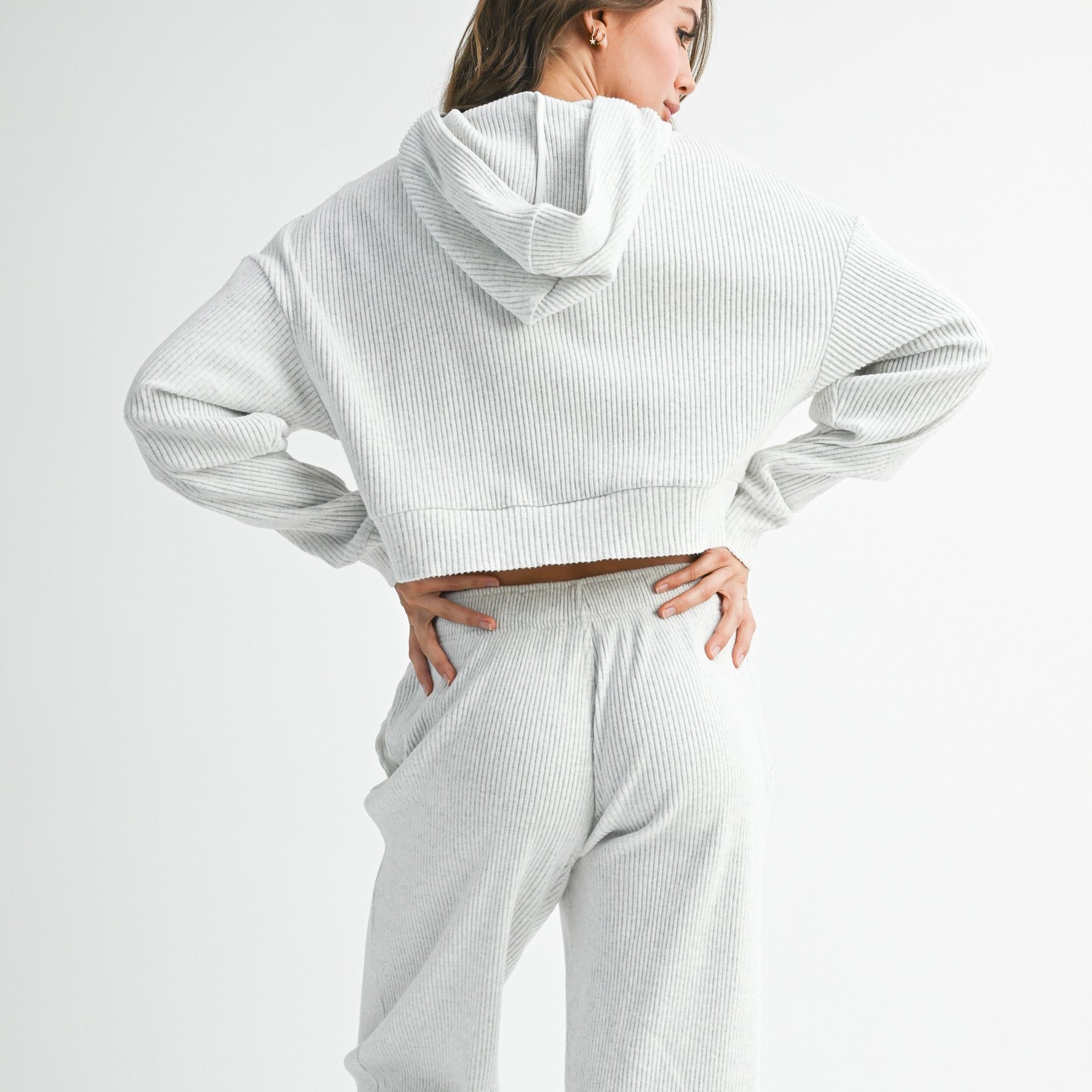 ribbed hoodie pullover cropped for women