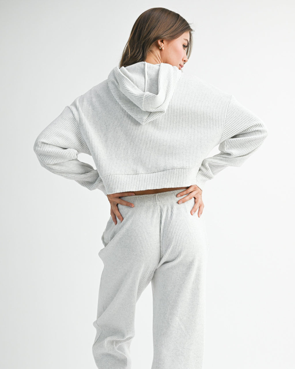 ribbed hoodie pullover cropped for women