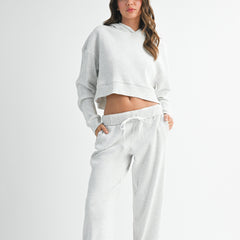 womens ribbed lounge set with cropped hoodie and jogger pants