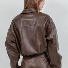 City Stroll Cropped Leather Jacket | Chocolate