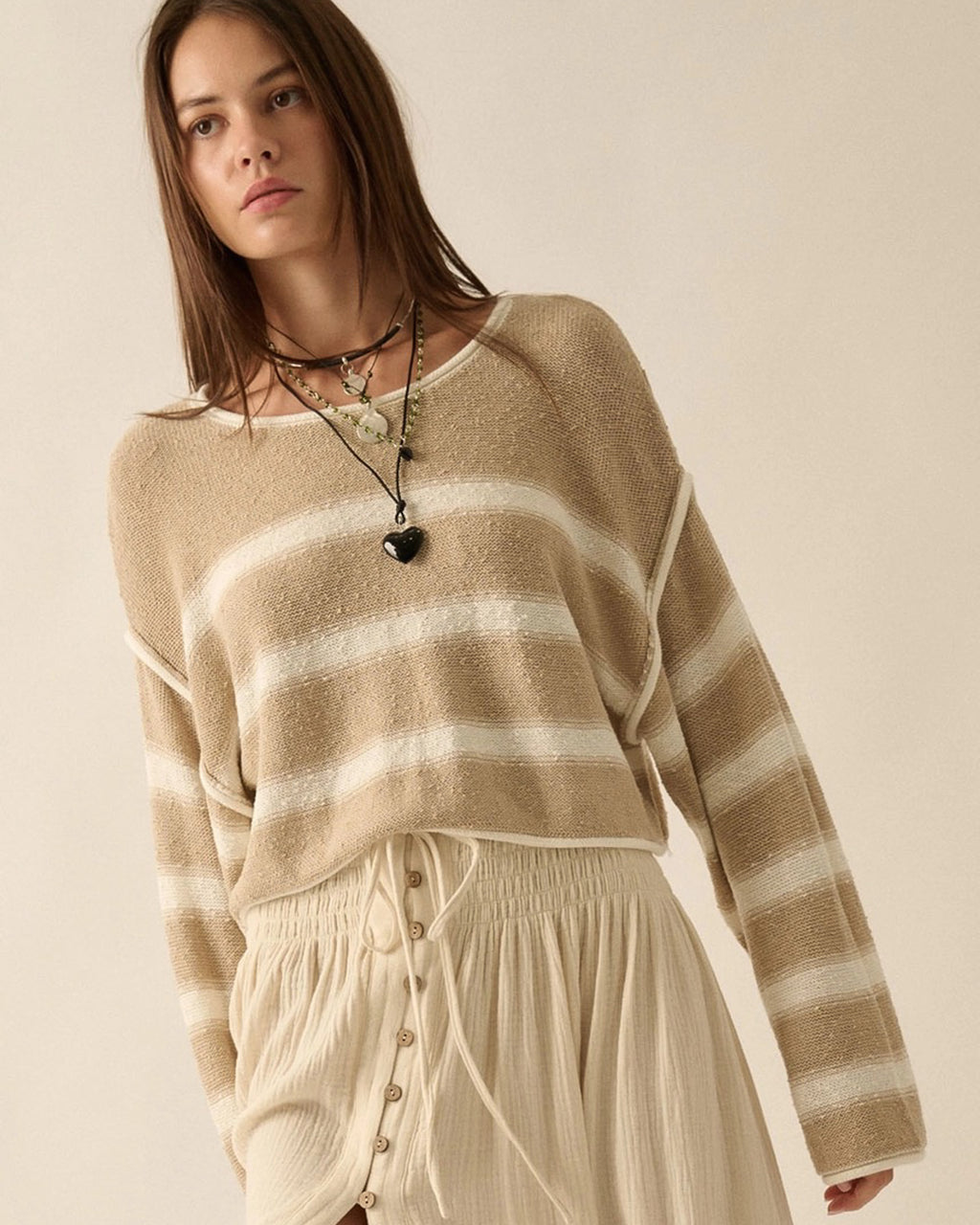 Sunday Knit Striped Cropped Sweater