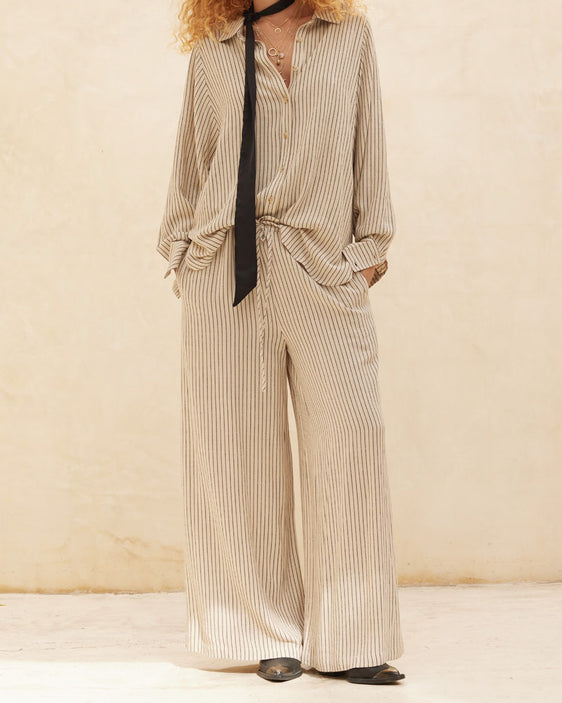 Salt Air Striped Drawstring Pants | Oatmeal