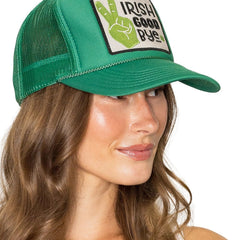 St Patrick’s Day green trucker hat with peace sign and shamrock
