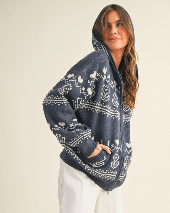 zip up nordic sweater