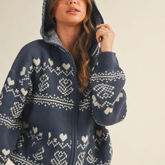 winter knit zip up with hood