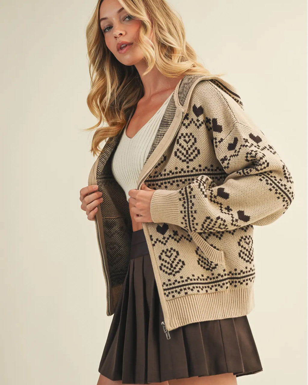 Chalet Knit Zip Hoodie | Tan