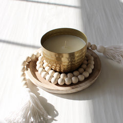 Amber & Teakwood Hammered Metal Candle