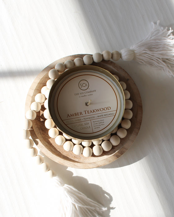 Amber & Teakwood Hammered Metal Candle