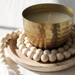 Amber & Teakwood Hammered Metal Candle