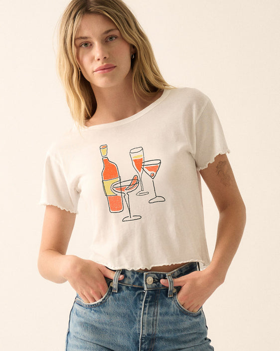 Women’s graphic baby tee with vintage cocktail print