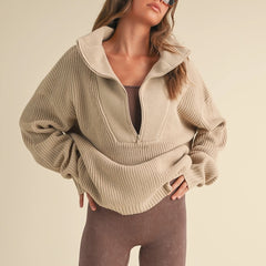 Slow Sundays Half Zip Sweater | Tan