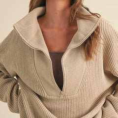 Slow Sundays Half Zip Sweater | Tan