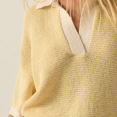 Stay Awhile Collard Knit Tee | Cream + Butter Yellow