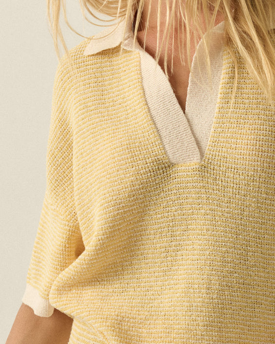 Stay Awhile Collard Knit Tee | Cream + Butter Yellow