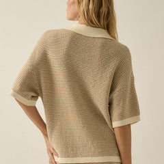 Relaxed fit striped knit top styled casually