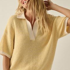 Stay Awhile Collard Knit Tee | Cream + Butter Yellow