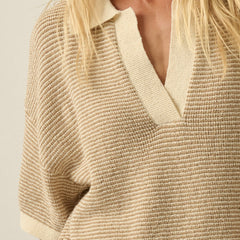 Stay Awhile Collard Knit Tee | Cream + Sand