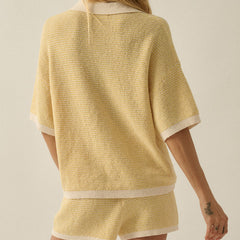 Stay Awhile Knit Drawstring Shorts | Butter Yellow + Cream
