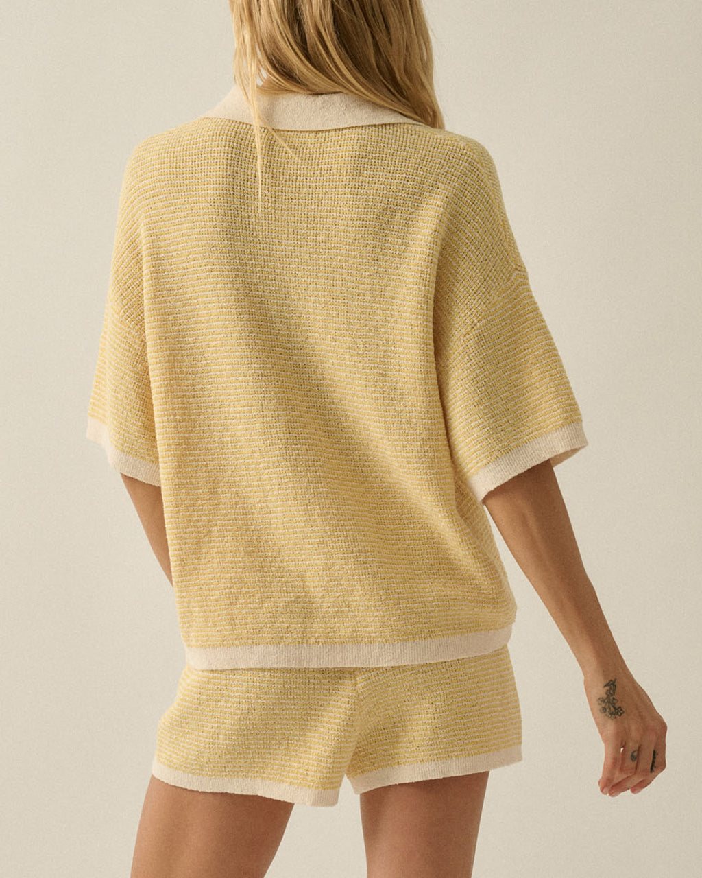 Stay Awhile Knit Drawstring Shorts | Butter Yellow + Cream