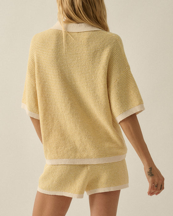 Stay Awhile Knit Drawstring Shorts | Butter Yellow + Cream