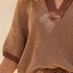 Sunday Striped Knit Polo Top