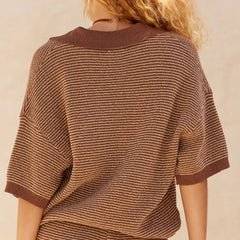 Sunday Striped Knit Polo Top