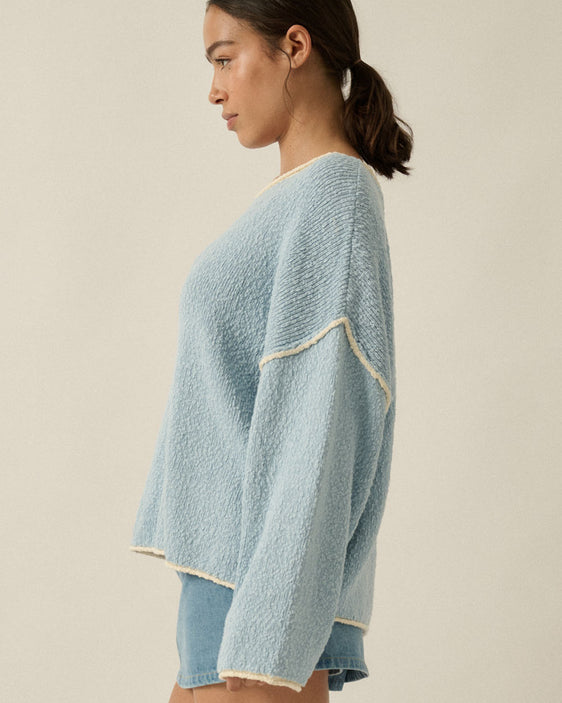 Soft Structure Cotton Knit Sweater | Light Blue