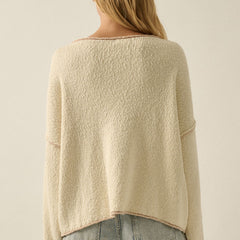 Drop shoulder textured knit sweater back view