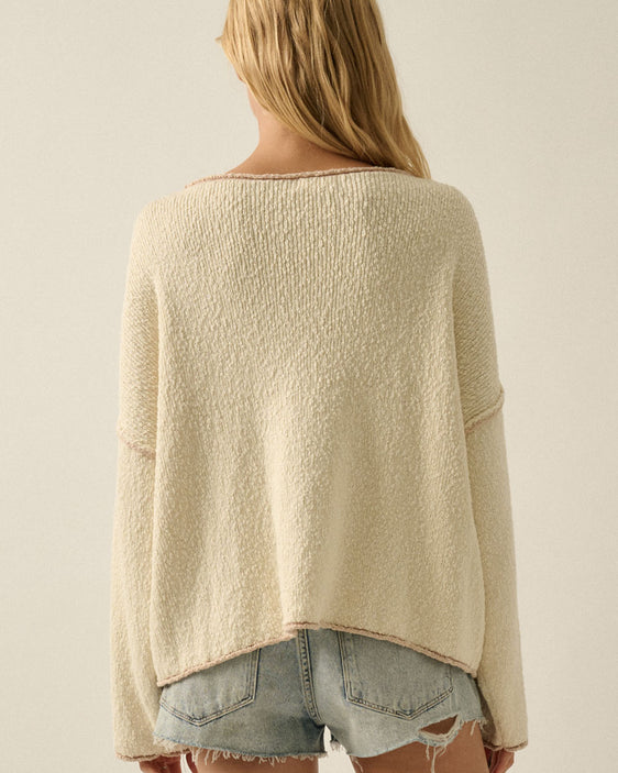 Drop shoulder textured knit sweater back view