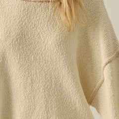 Textured cotton knit sweater with boat neckline