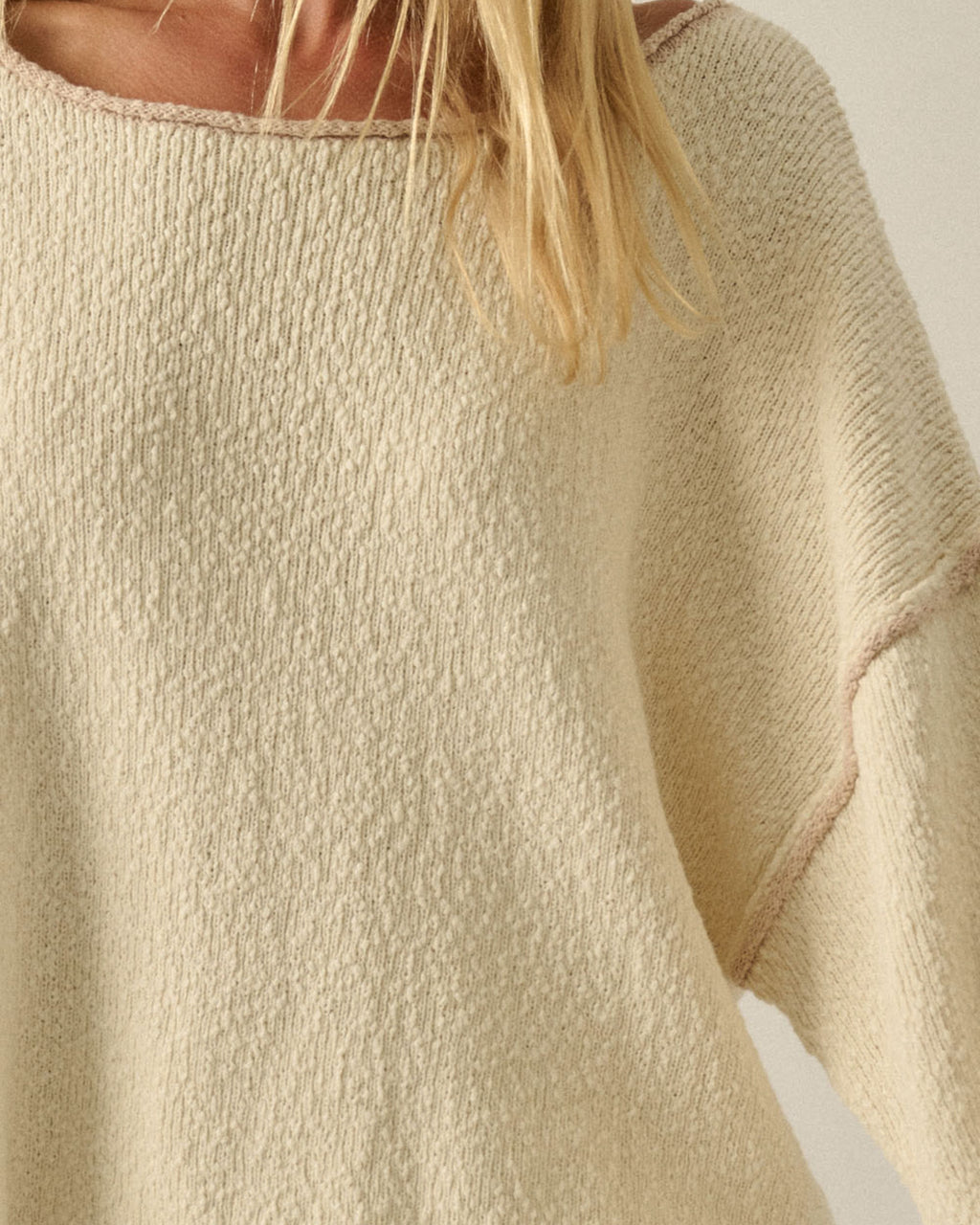 Textured cotton knit sweater with boat neckline