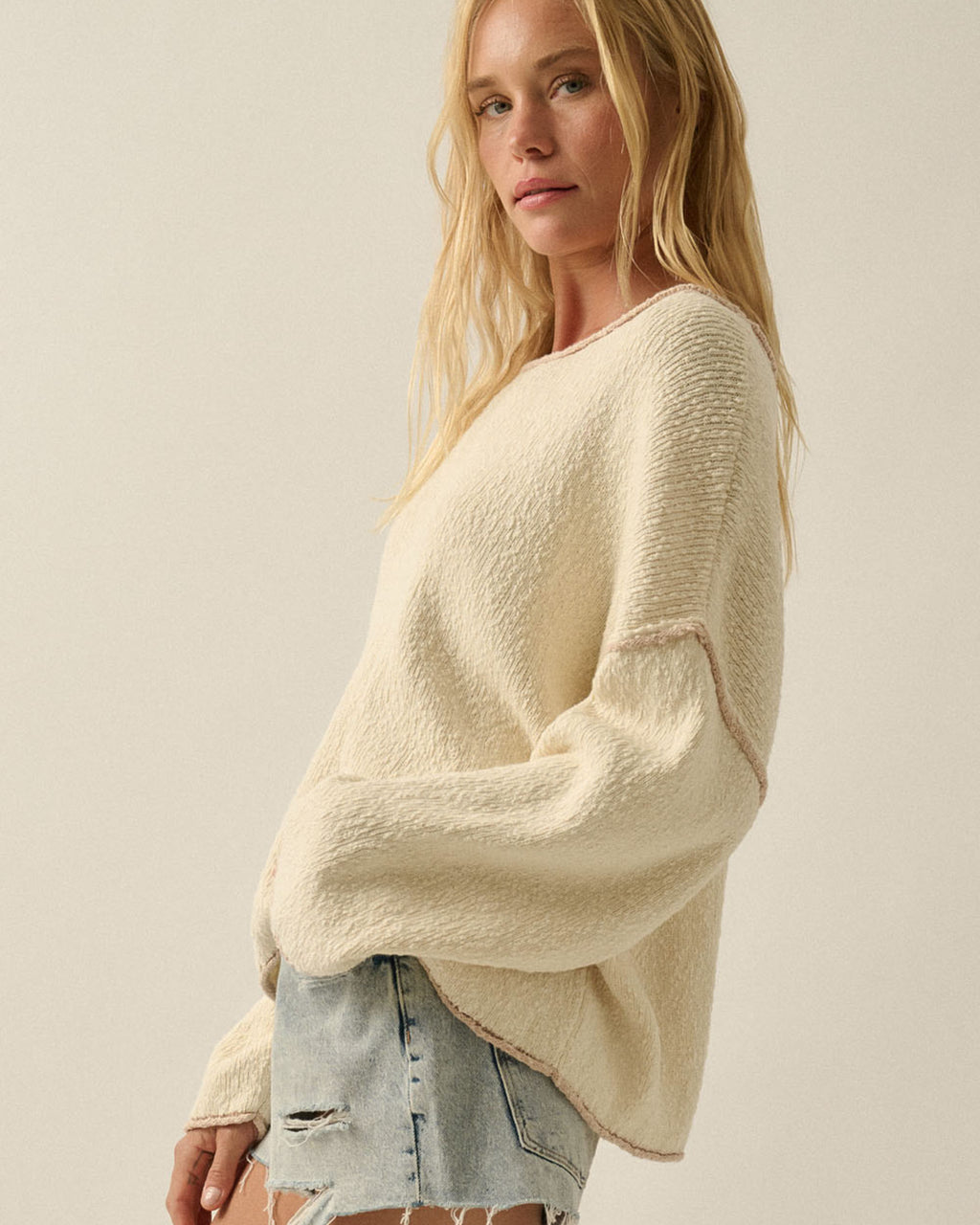 Women’s relaxed fit knit sweater with contrast seams