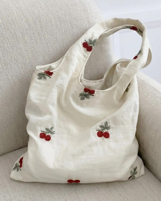 Soft Side Embroidered Tote | Cherry