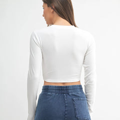 Long Sleeve Crop Top | White